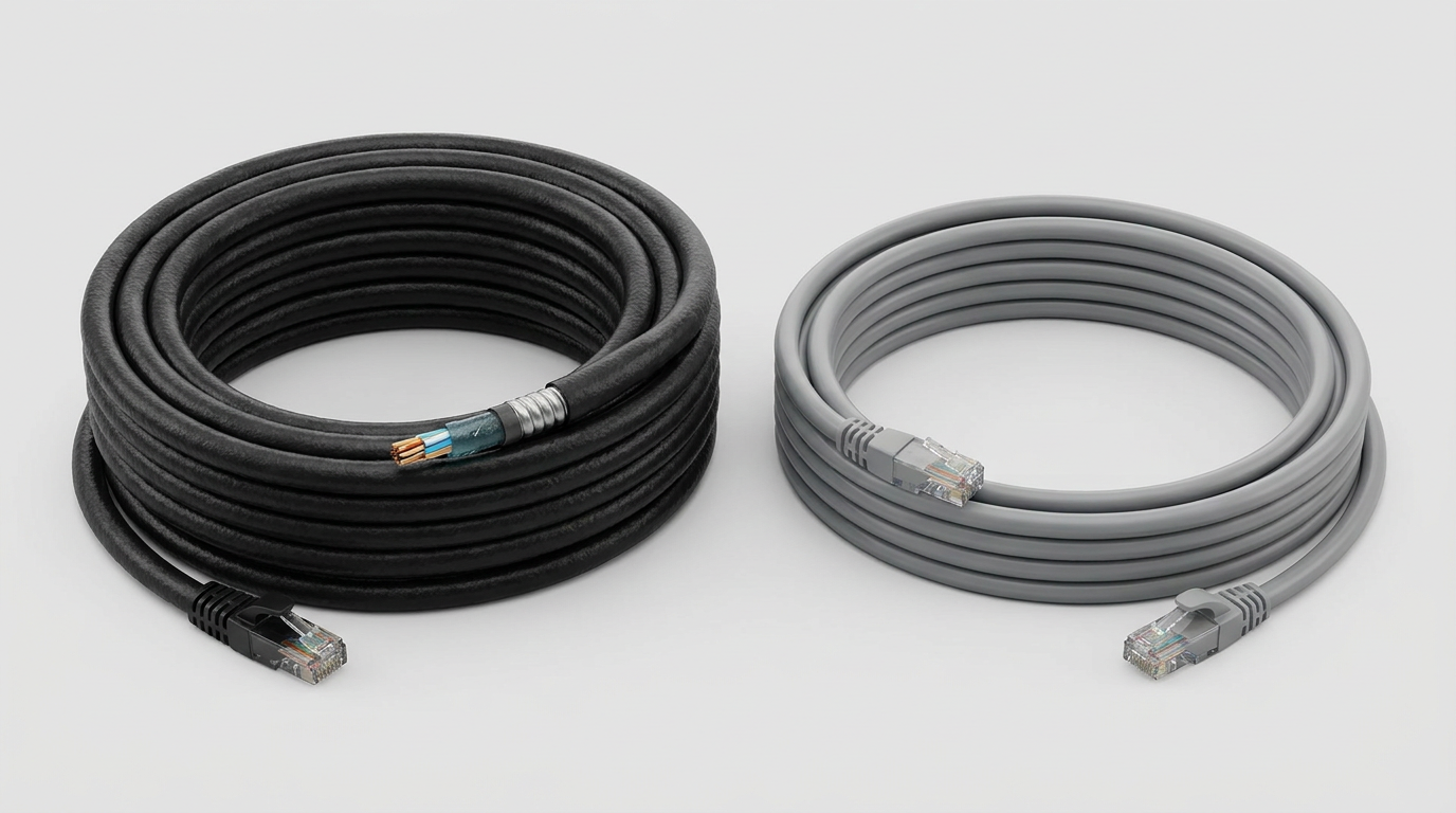 What are the benefits of outdoor vs indoor ethernet cable?