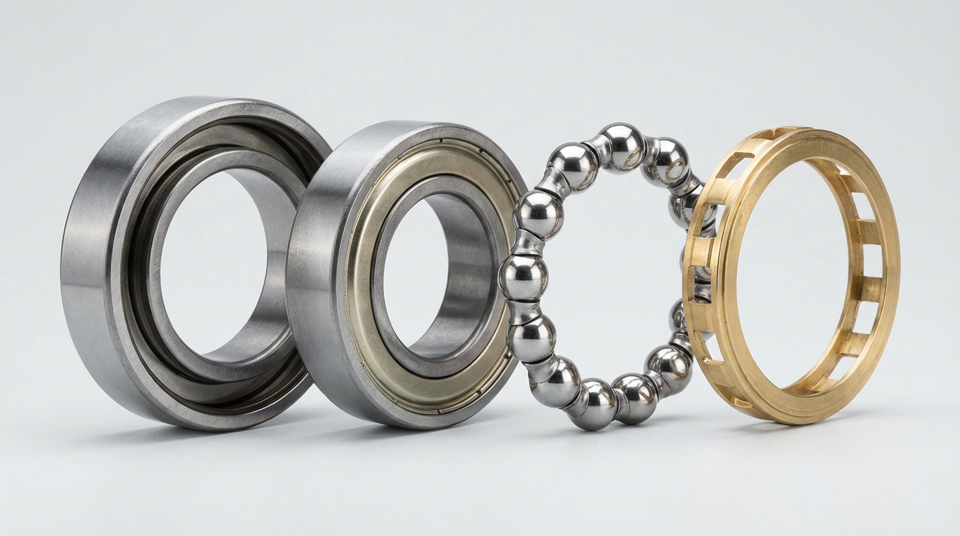 What are the 4 major parts of a deep groove ball bearing?